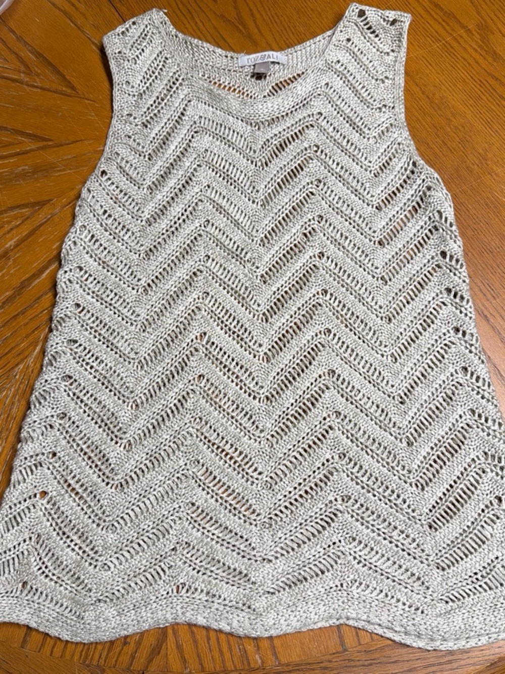 Roz & Ali Light Cream Crochet Tank - Open Knit Zigzag